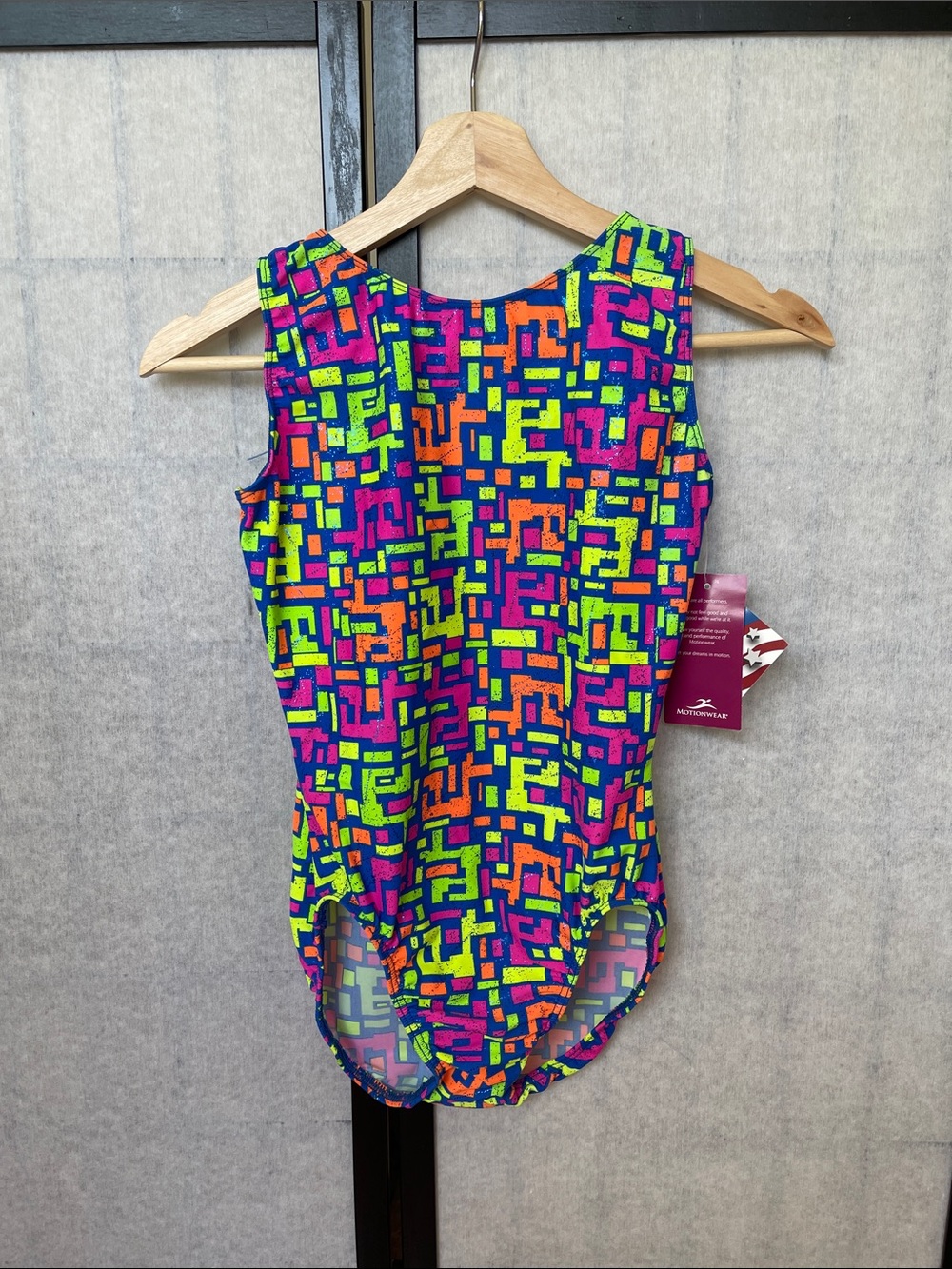 Motionwear Neon Geo Print Leotard in Blue, Pink, Green, Orange